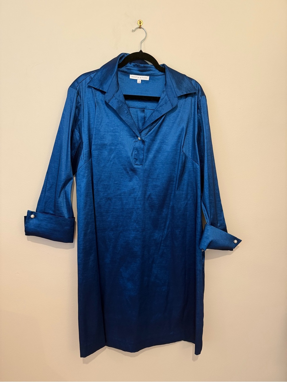 Preston & York Deep Blue Taffeta 3/4 Sleeve Point Collar Dress